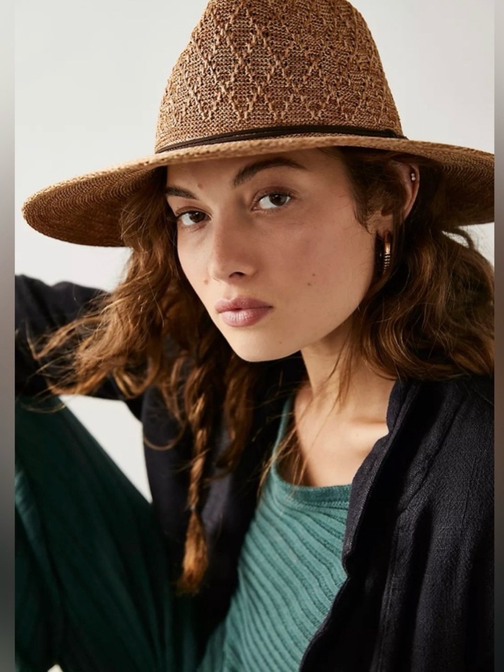 Free People Santa Barbara Packable Hat, Chocolate Combo